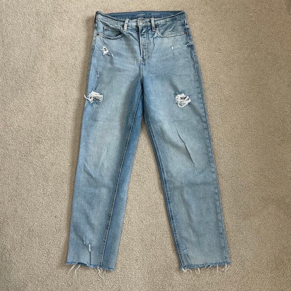 Old Navy Sky Hi Straight Leg Jeans Secret Smooth Pockets Distressed Raw Hem Sz 6